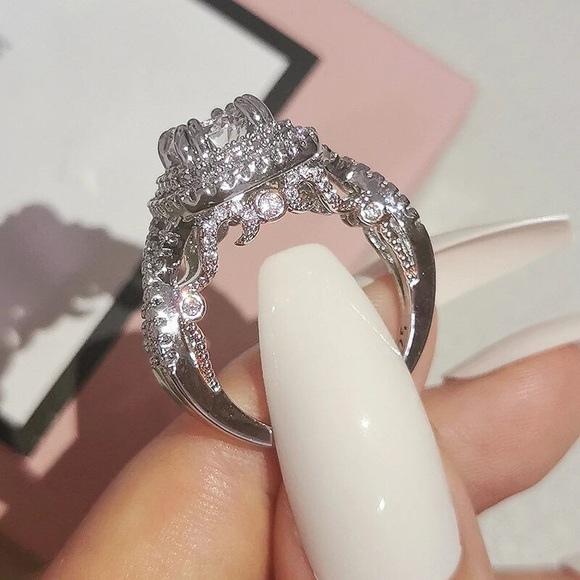 Exqusite Siver&Rose Gold Chic Halo Ring - Picture 4 of 8